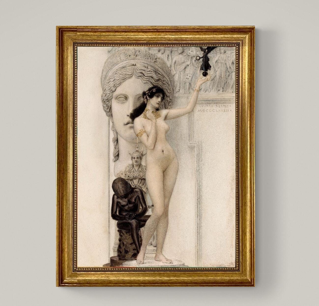 Klimt 'Allegory of Sculpture' Framed Canvas Giclée Print: Golden Vintage Frame FOSHE ART