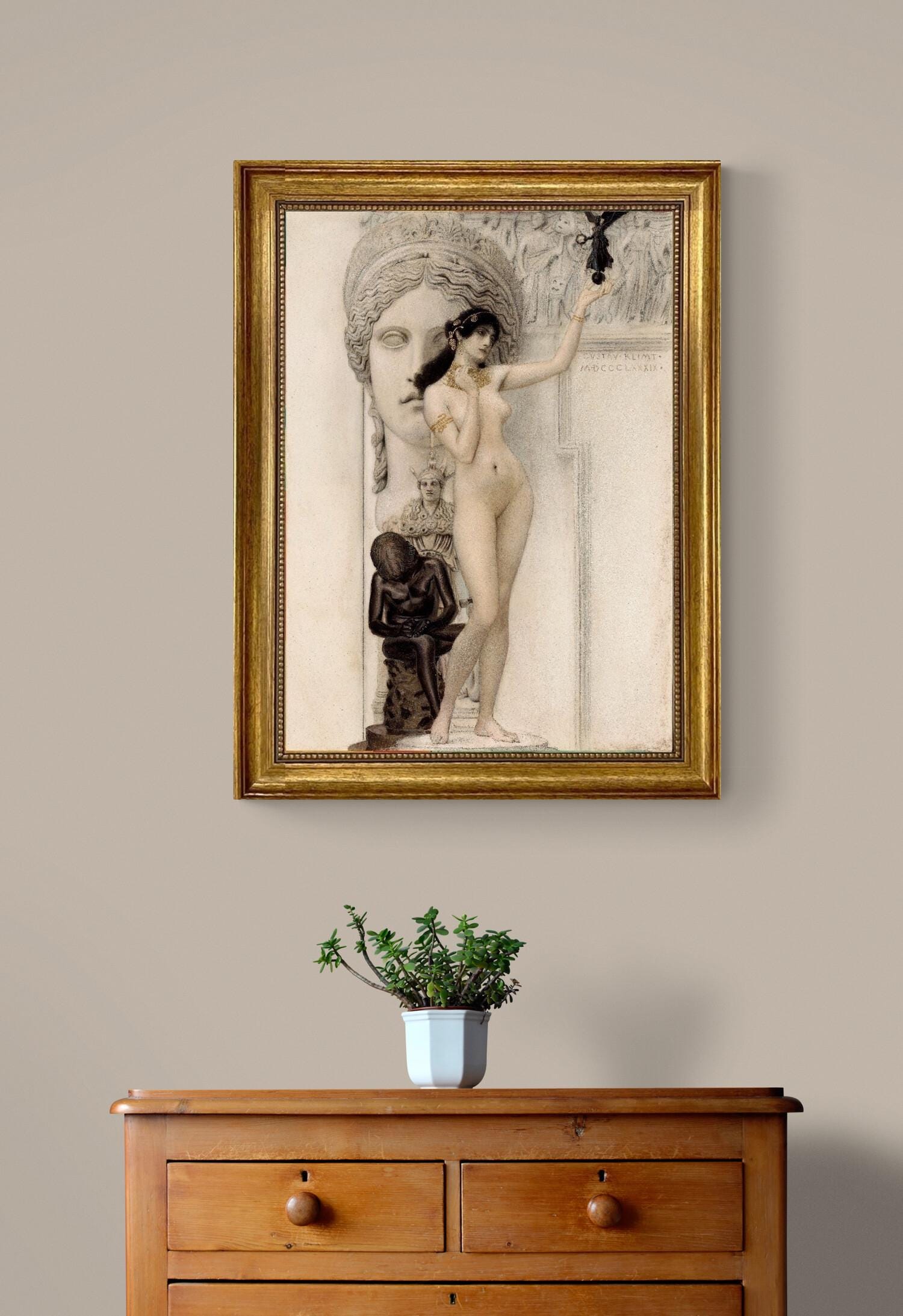 Klimt 'Allegory of Sculpture' Framed Canvas Giclée Print: Golden Vintage Frame FOSHE ART