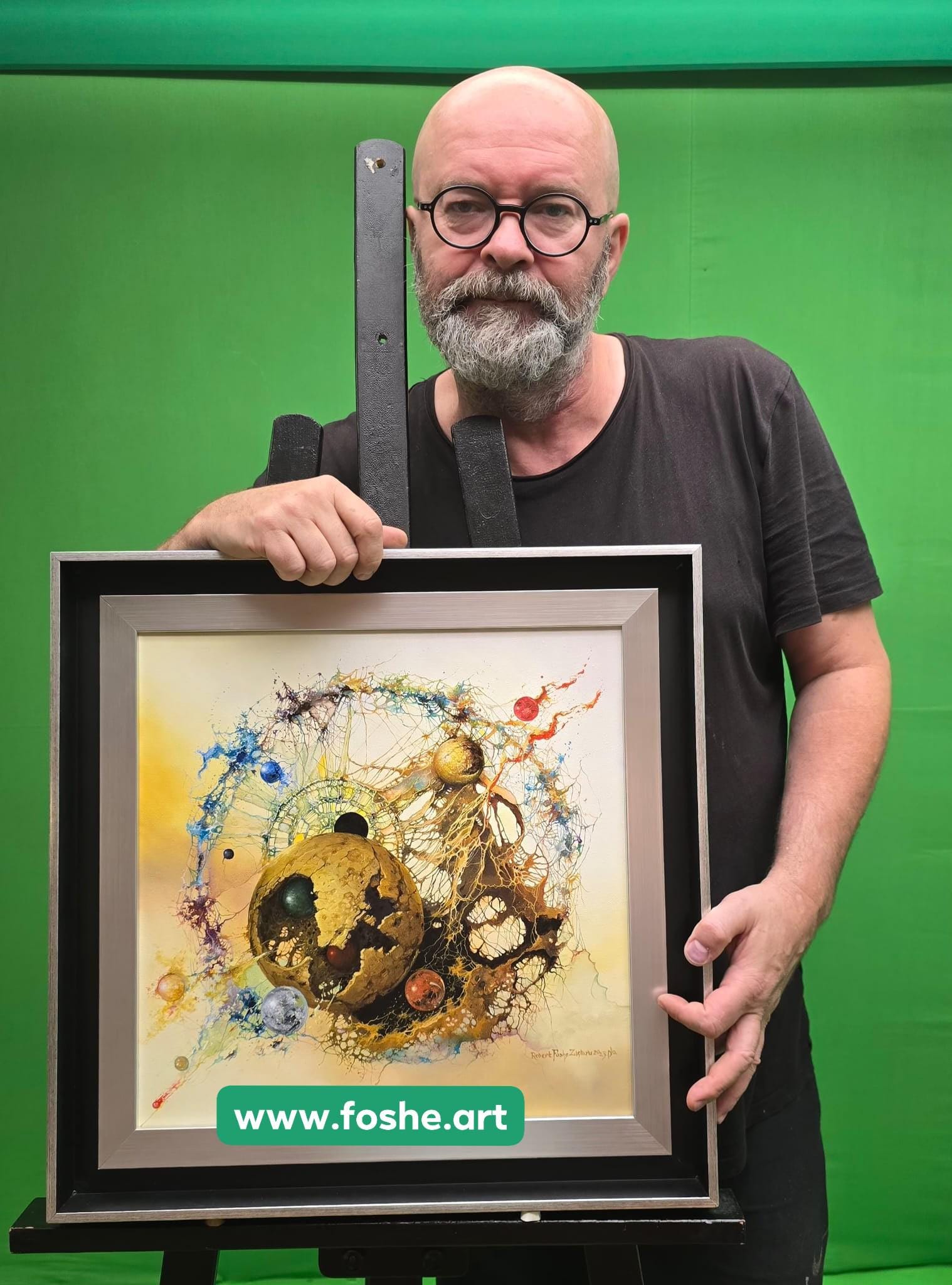 De Profundis Original Oil Painting: Silver-Black Framed Abstract Canvas Art FOSHE ART