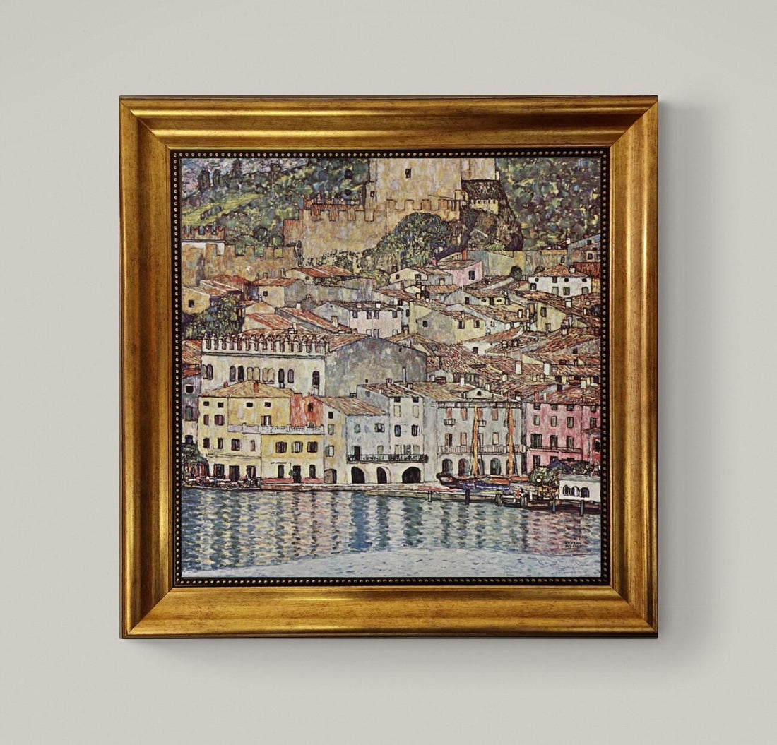 Klimt "Malcena at Gardasee" Giclée Canvas Print - Vintage Golden Frame FOSHE ART