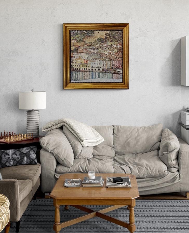 Klimt "Malcena at Gardasee" Giclée Canvas Print - Vintage Golden Frame FOSHE ART