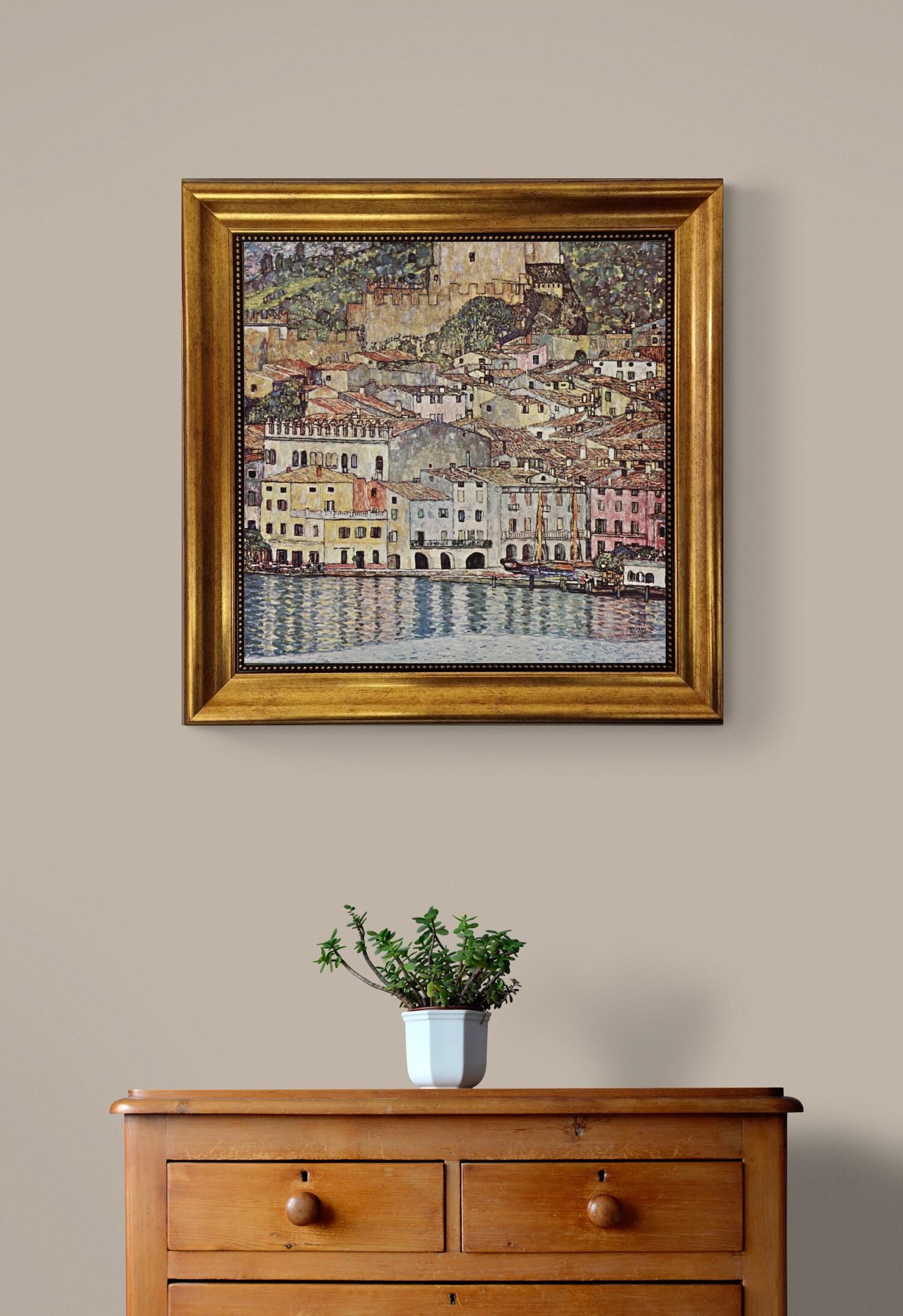 Klimt "Malcena at Gardasee" Giclée Canvas Print - Vintage Golden Frame FOSHE ART