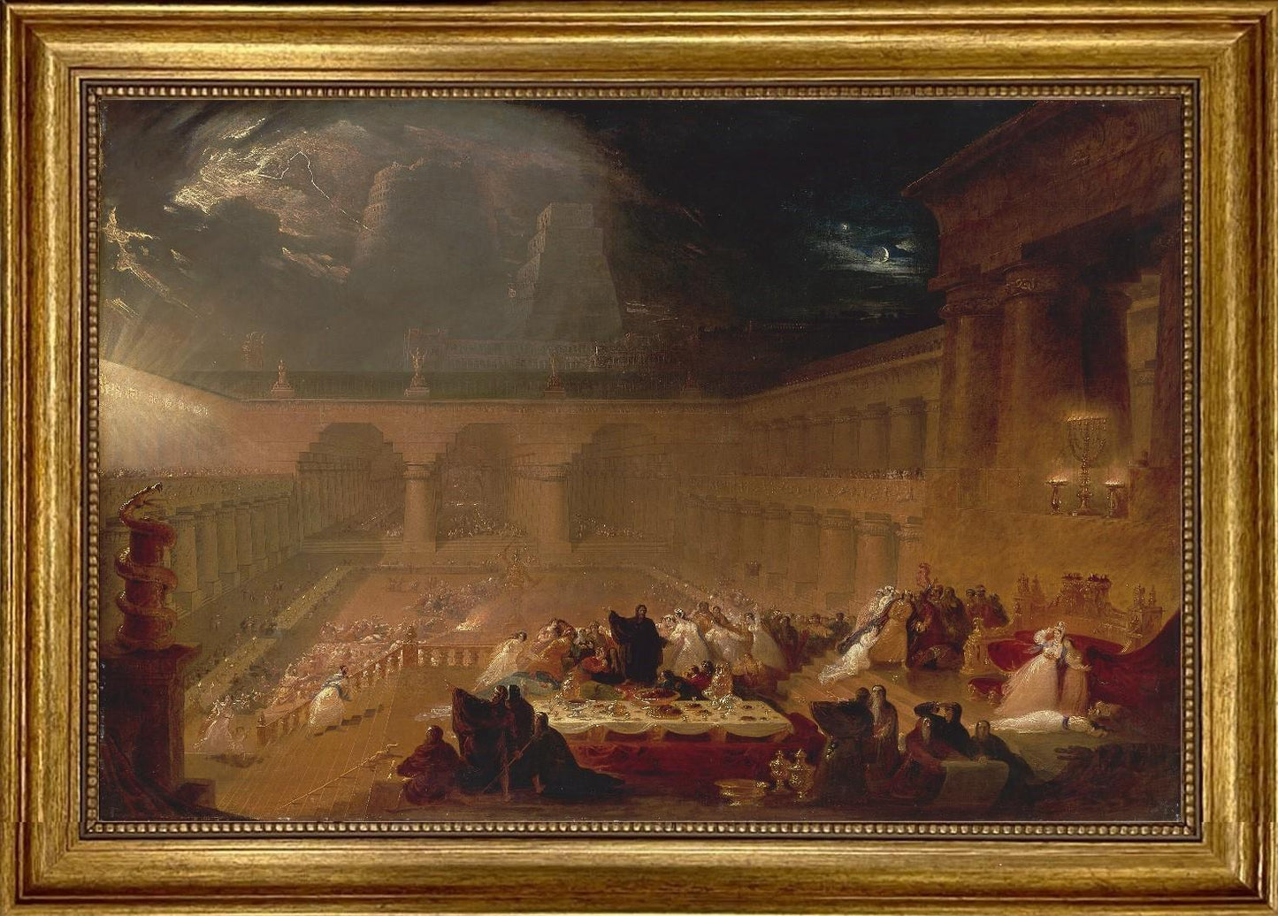 Belshazzar's Feast by John Martin, Canvas Giclée Print, 3D Hand-finish with brush strokes, looks like original art with Golden Vintage Frame FOSHE ART