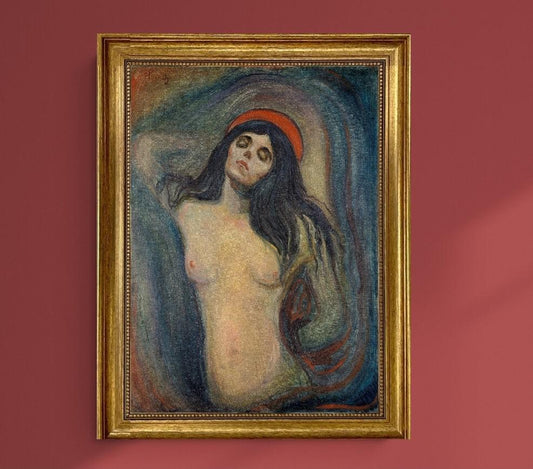 Madonna by Edvard Munch Canvas Giclée Print, 3D Texture with Brush Strokes, Golden Vintage Frame, Classical Art Wall Decor, Scandinavian Art FOSHE ART
