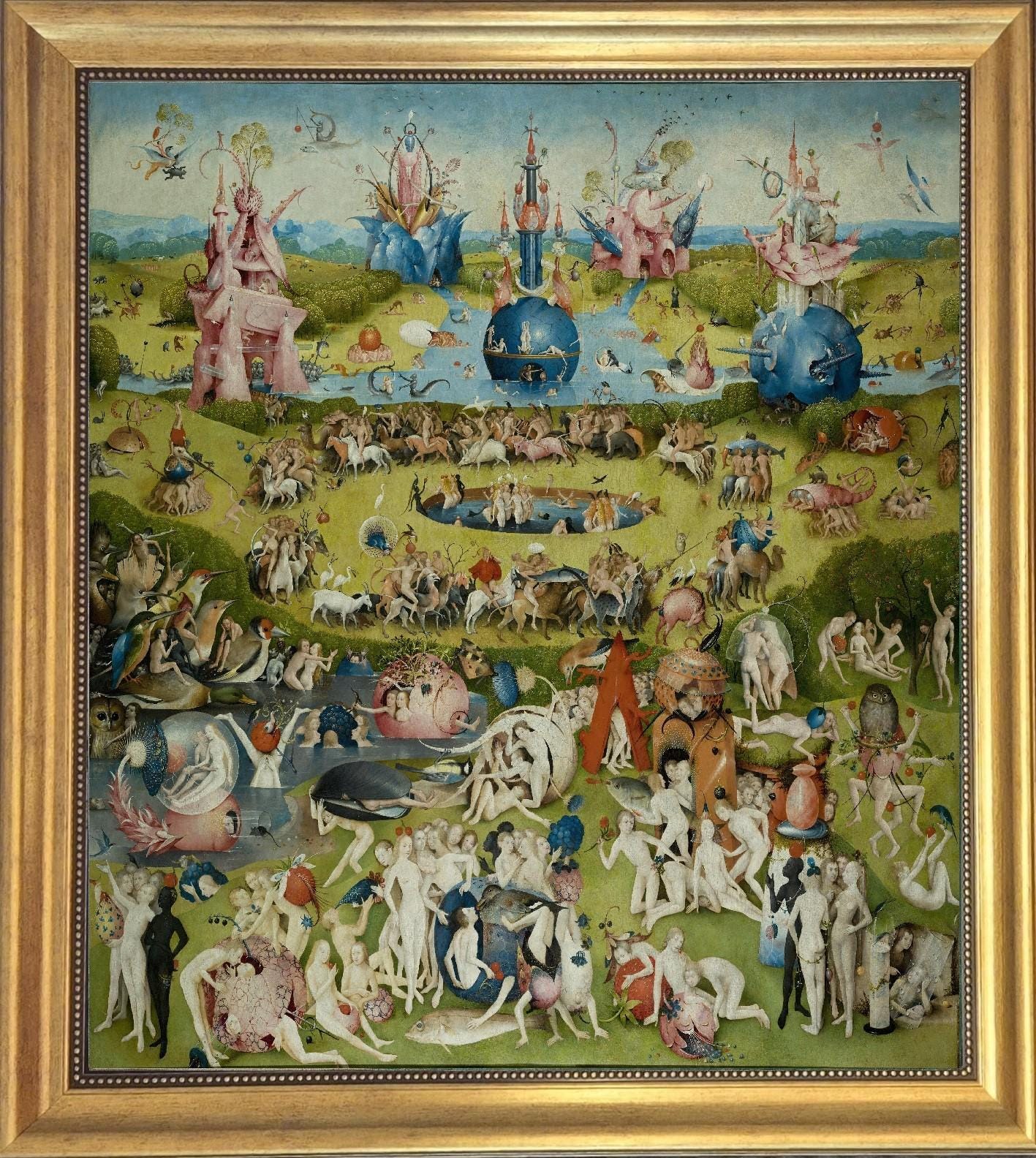 Hieronymus Bosch Triptych Canvas Print: Garden of Earthly Delights, Vintage Golden Frame FOSHE ART