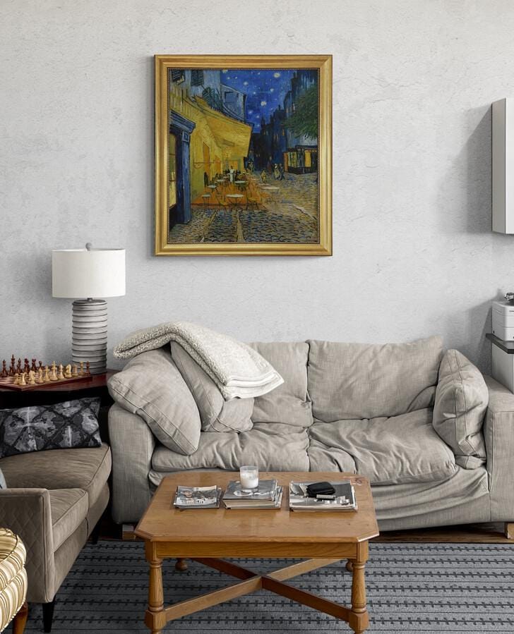 Van Gogh Café Terrace at Night Framed Canvas Giclée, 3D Brushstroke Texture, Vintage Frame FOSHE ART