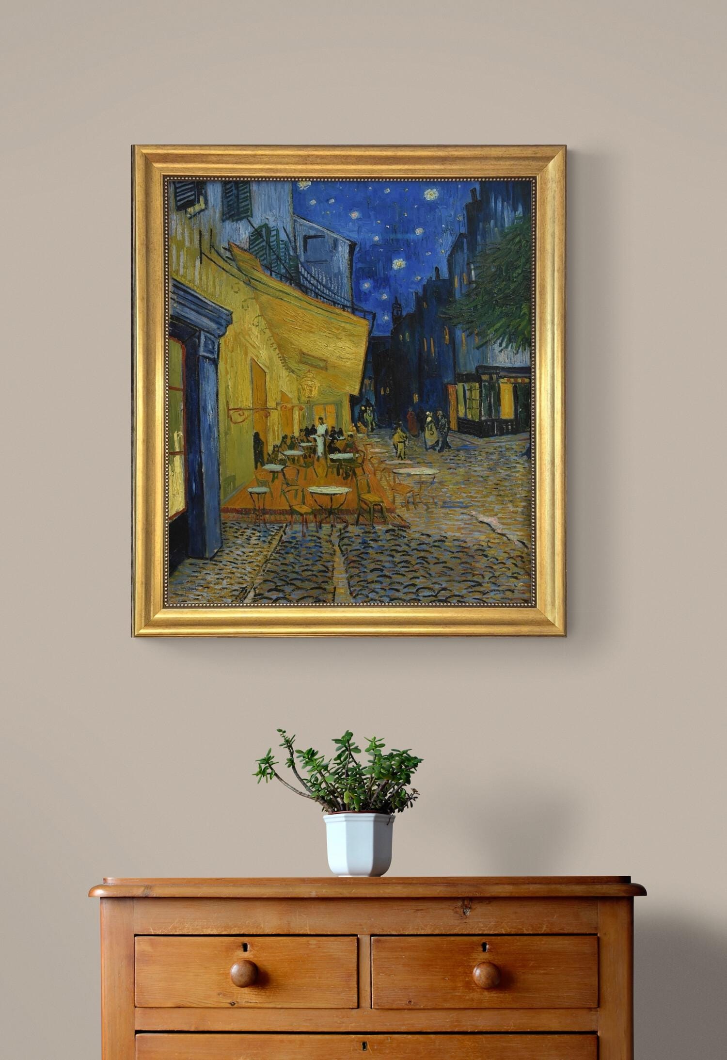 Van Gogh Café Terrace at Night Framed Canvas Giclée, 3D Brushstroke Texture, Vintage Frame FOSHE ART