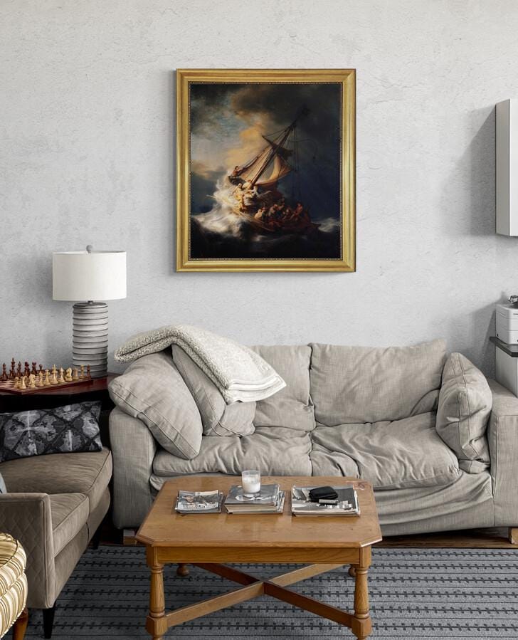 Rembrandt - Christ In The Storm On The Sea Of Galilee - Framed Canvas Reproduction Print FOSHE ART