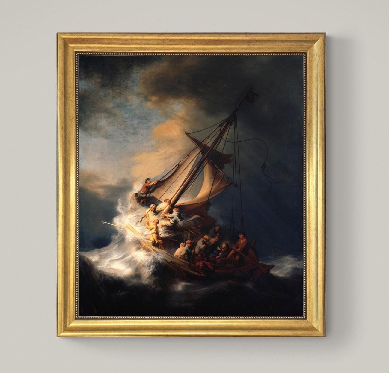 Rembrandt - Christ In The Storm On The Sea Of Galilee - Framed Canvas Reproduction Print FOSHE ART