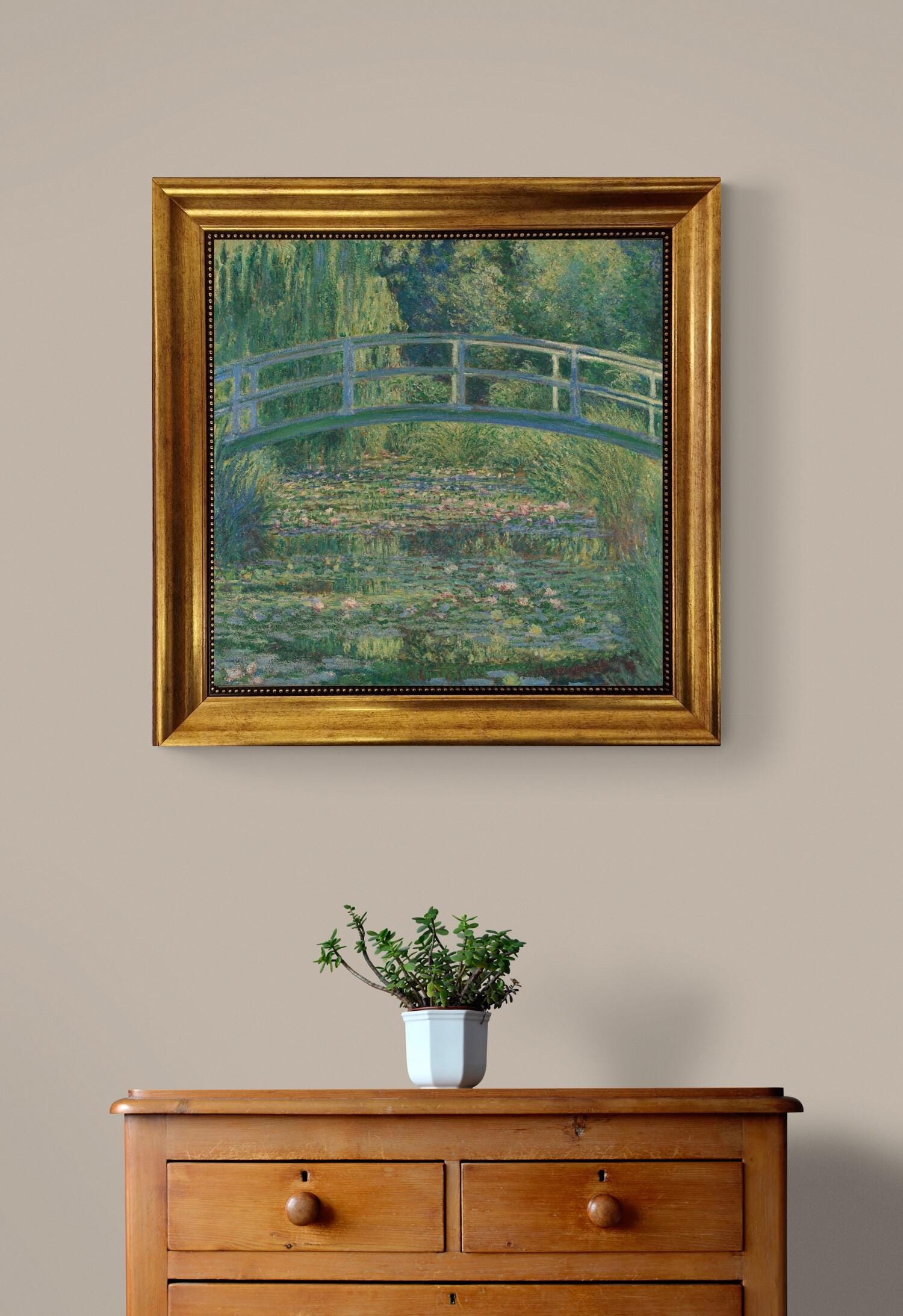Monet Water Lily Pond Giclée Canvas Print with Brush Stroke Texture and Golden Frame FOSHE ART
