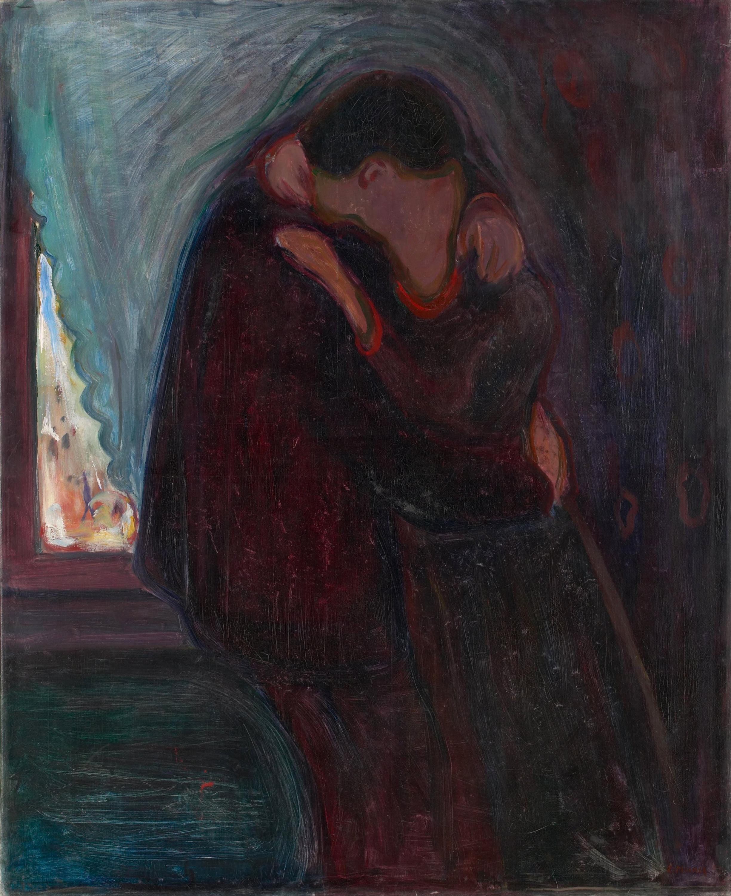 The Kiss - Edvard Munch Canvas Print with Golden Vintage Frame FOSHE ART