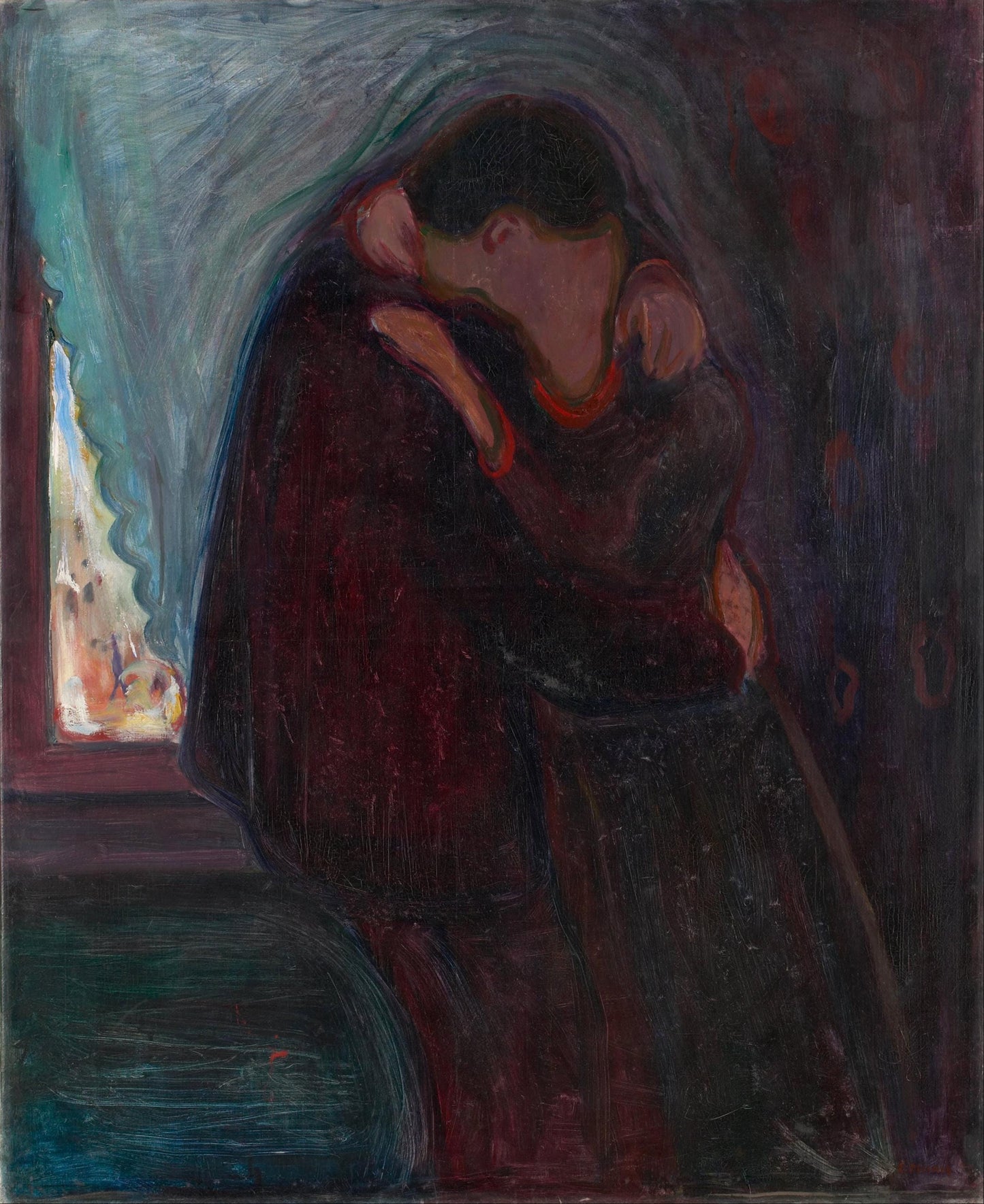 The Kiss - Edvard Munch Canvas Print with Golden Vintage Frame FOSHE ART