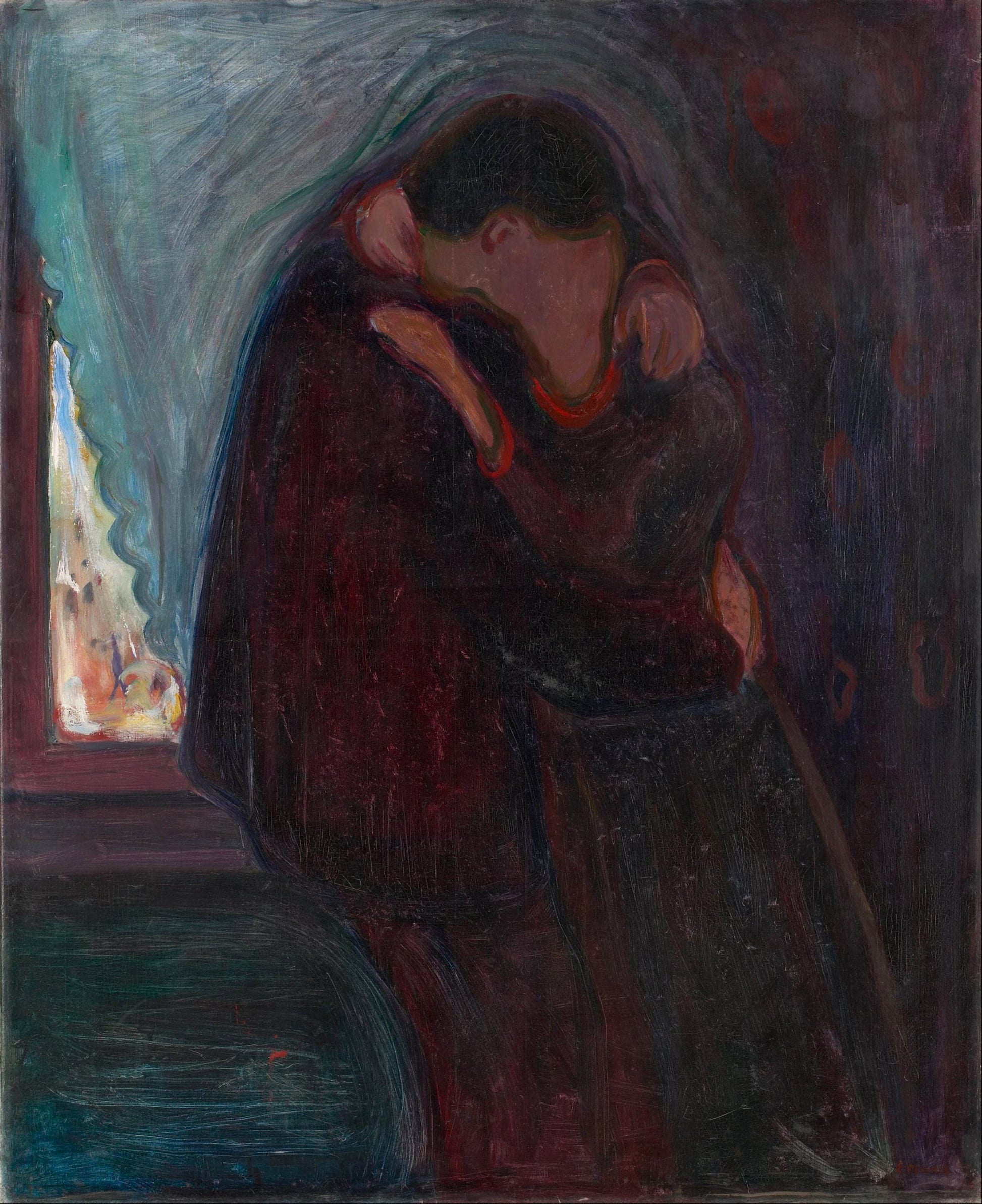The Kiss - Edvard Munch Canvas Print with Golden Vintage Frame FOSHE ART