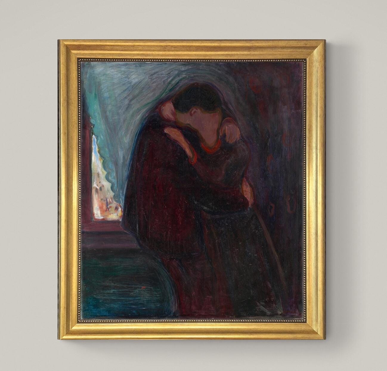 The Kiss - Edvard Munch Canvas Print with Golden Vintage Frame FOSHE ART