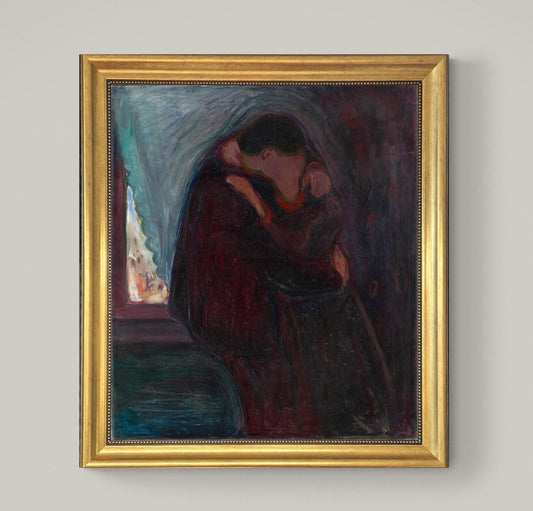 The Kiss - Edvard Munch Canvas Print with Golden Vintage Frame FOSHE ART
