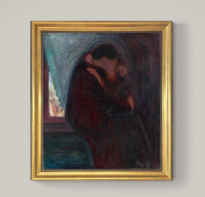 The Kiss - Edvard Munch Canvas Print with Golden Vintage Frame FOSHE ART