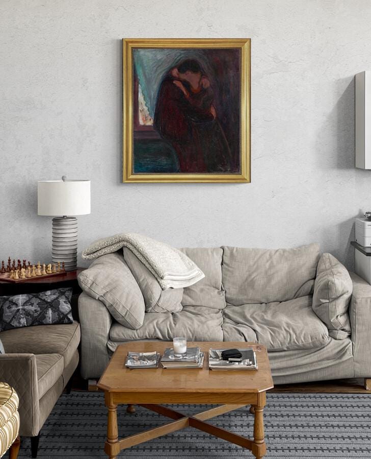 The Kiss - Edvard Munch Canvas Print with Golden Vintage Frame FOSHE ART