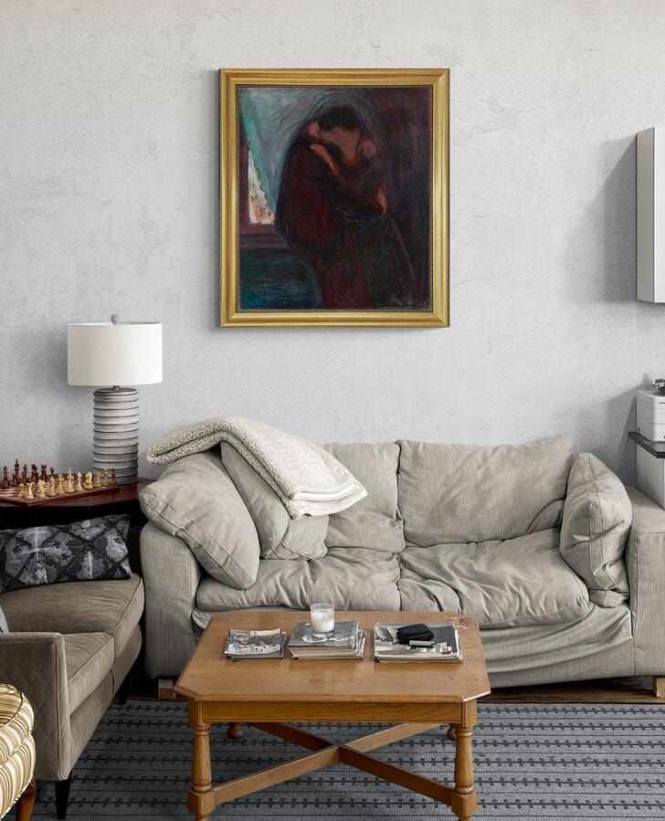 The Kiss - Edvard Munch Canvas Print with Golden Vintage Frame FOSHE ART