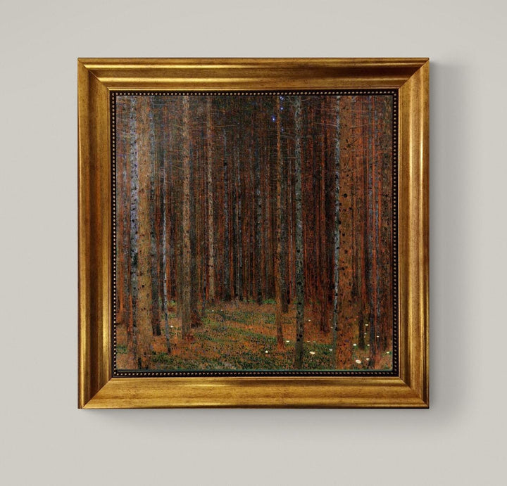 Gustav Klimt Tannenwald, Giclée Canvas Print: Hand-Textured, Golden Vintage Frame FOSHE ART