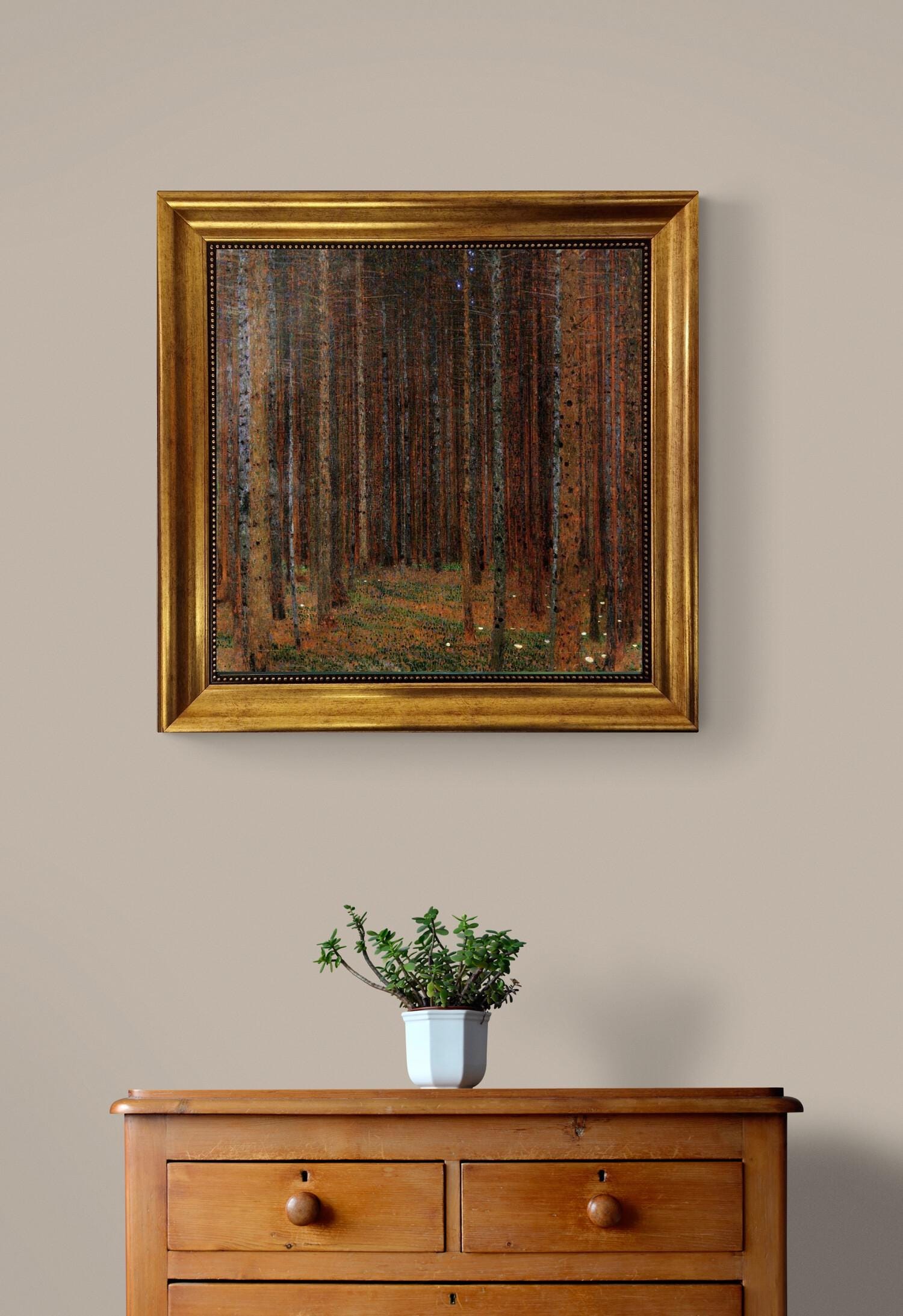 Gustav Klimt Tannenwald, Giclée Canvas Print: Hand-Textured, Golden Vintage Frame FOSHE ART