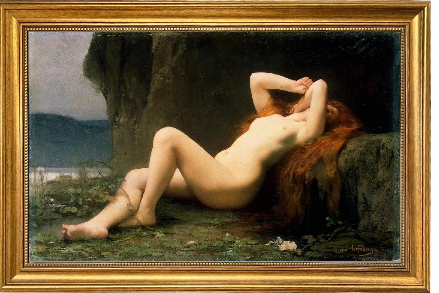 Mary Magdalene in the Cave by Jules Lefebvre | Museum-Quality Print on Canvas or Paper | Hand-Finished Brush Strokes for Oil Painting Look FOSHE ART