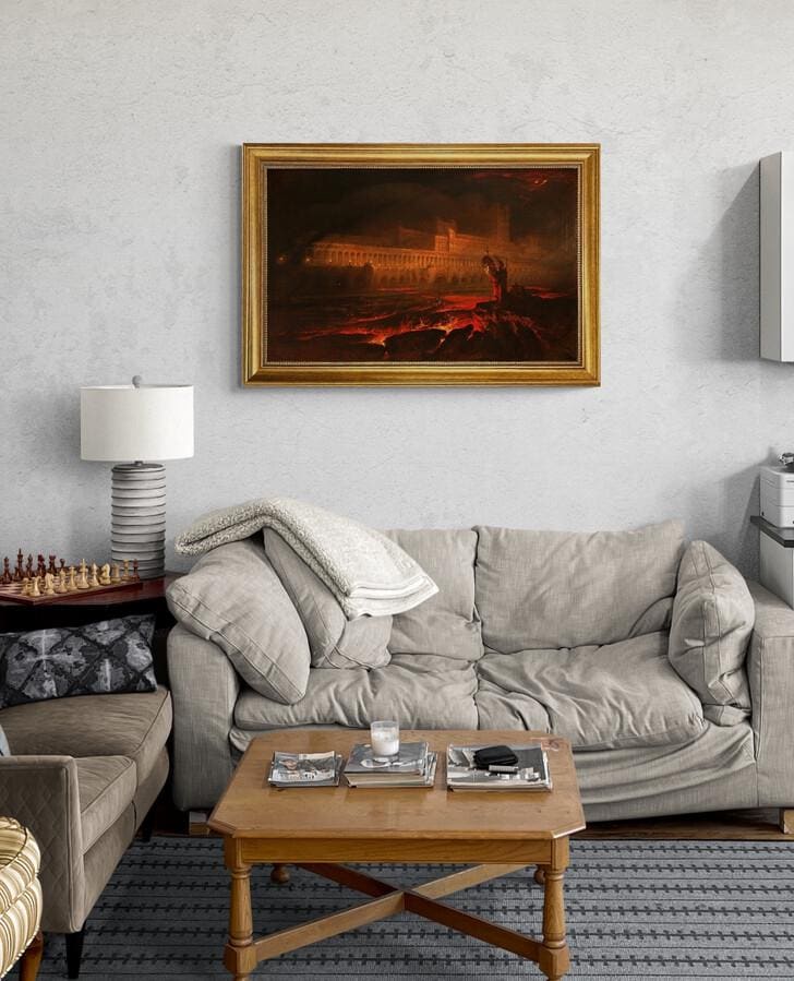 Pandemonium Painting by John Martin: Gothic Framed Canvas Giclee Reproduction FOSHE ART