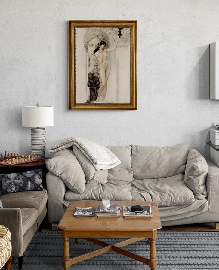 Klimt 'Allegory of Sculpture' Framed Canvas Giclée Print: Golden Vintage Frame FOSHE ART