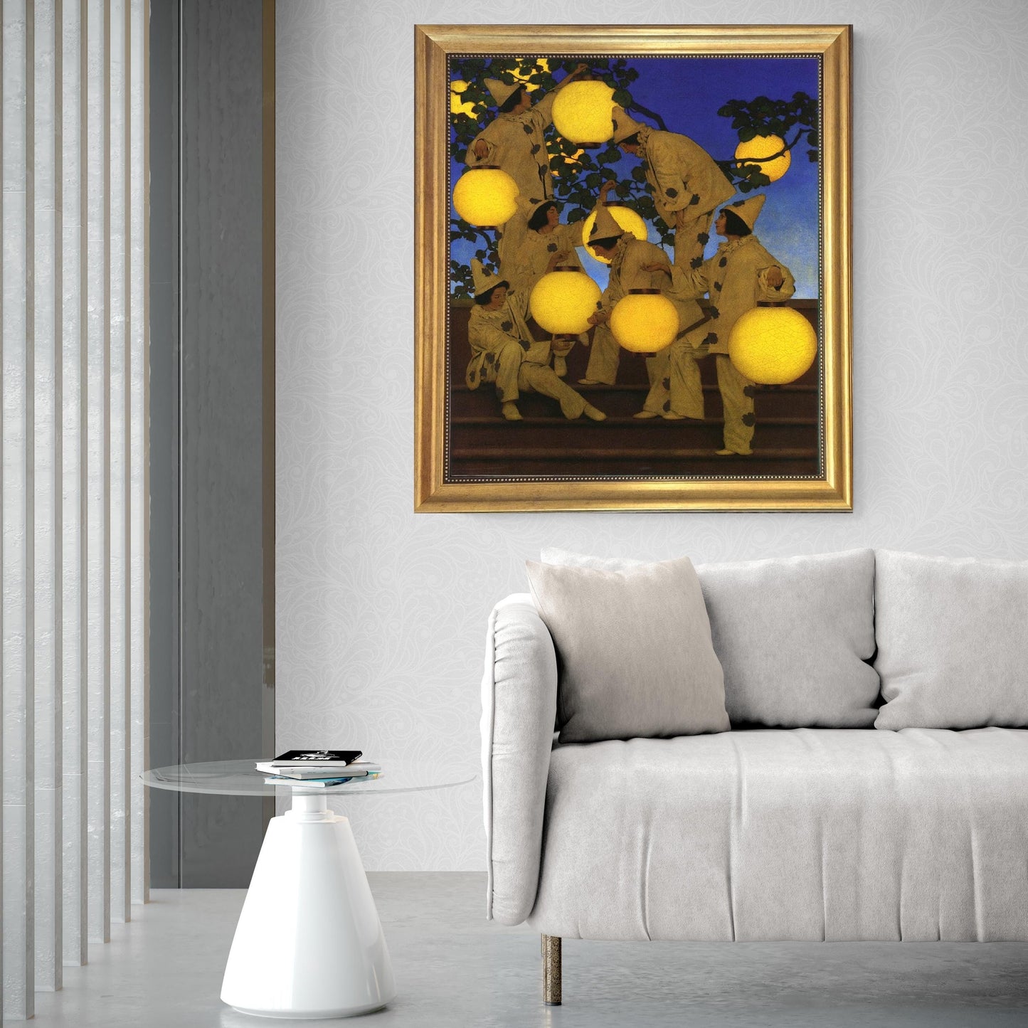 Lantern Bearers by Maxfield Parrish framed reproduction, 3D Hand-finish canvas with brush strokes, looks like original, Golden Vintage Frame FOSHE ART