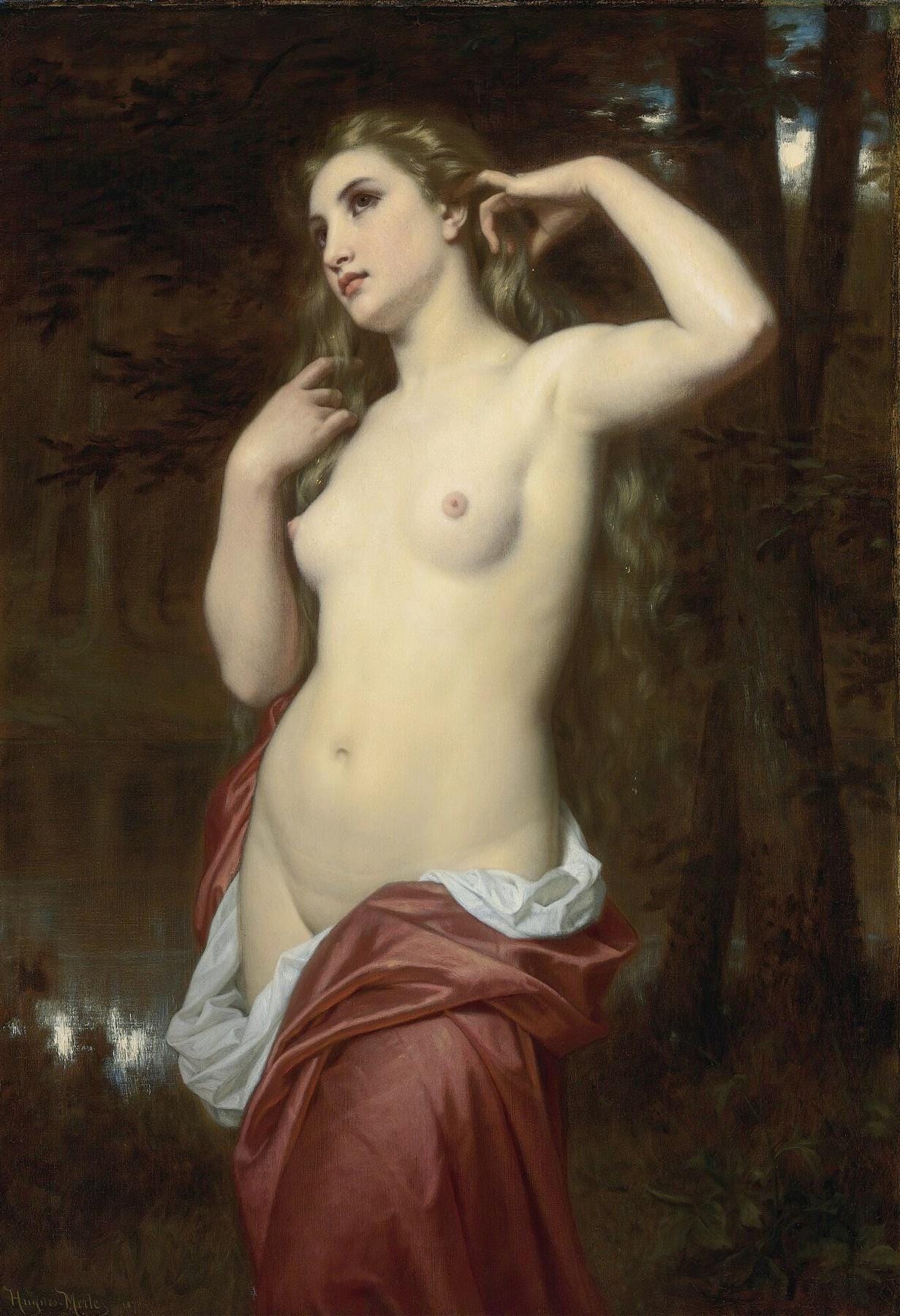 The Bather by Hugues Merle | Canvas 3D Print with hand finished brush strokes | Looks like original oil painting FOSHE ART