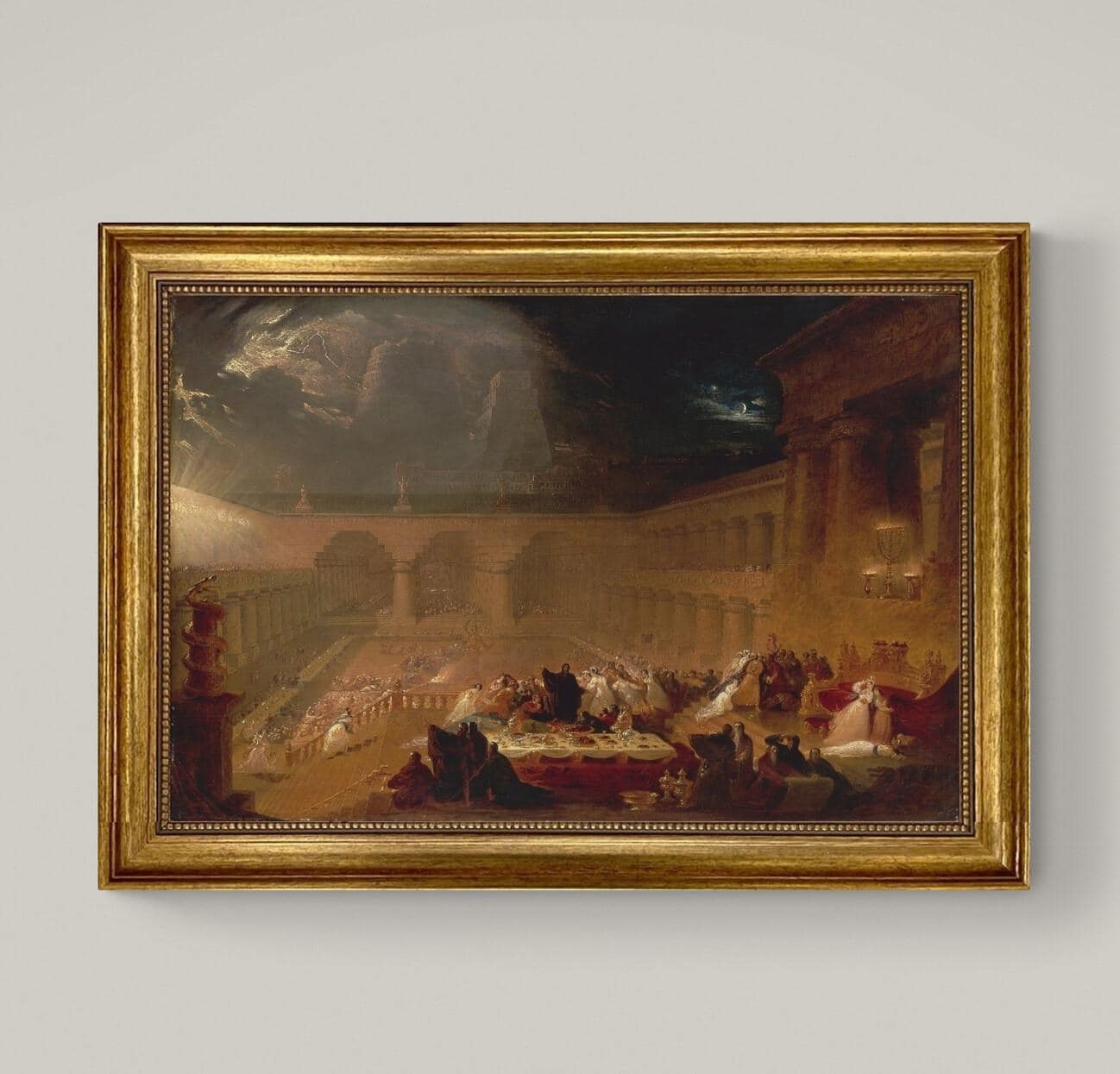 Belshazzar's Feast by John Martin, Canvas Giclée Print, 3D Hand-finish with brush strokes, looks like original art with Golden Vintage Frame FOSHE ART