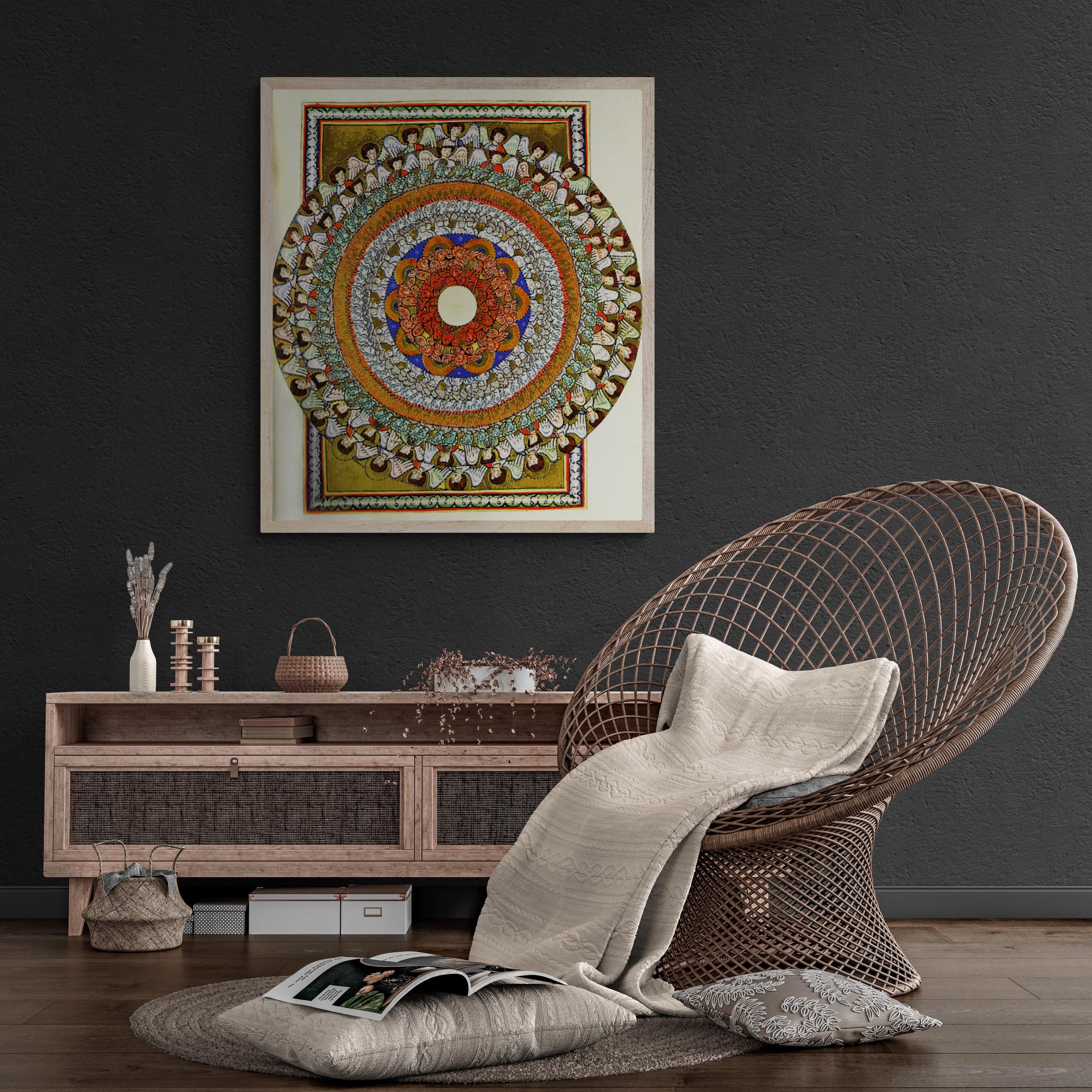 Hildegarde religious art decore | Mandala with cosmic connection of all beings celebrating God's creation, fine art Print on canvas or paper FOSHE ART