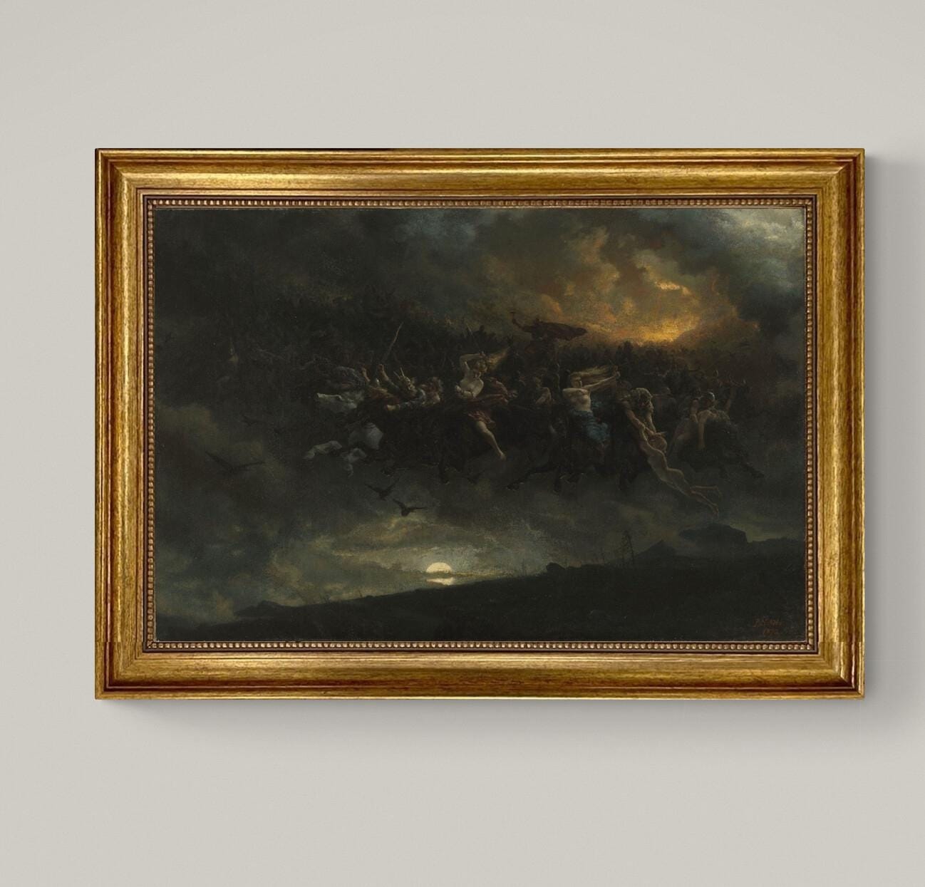 The wild Hunt of Odin by Peter Nicolai Arbo, 3D Hand-finish canvas with brush strokes, looks like original, Golden Vintage Frame FOSHE ART