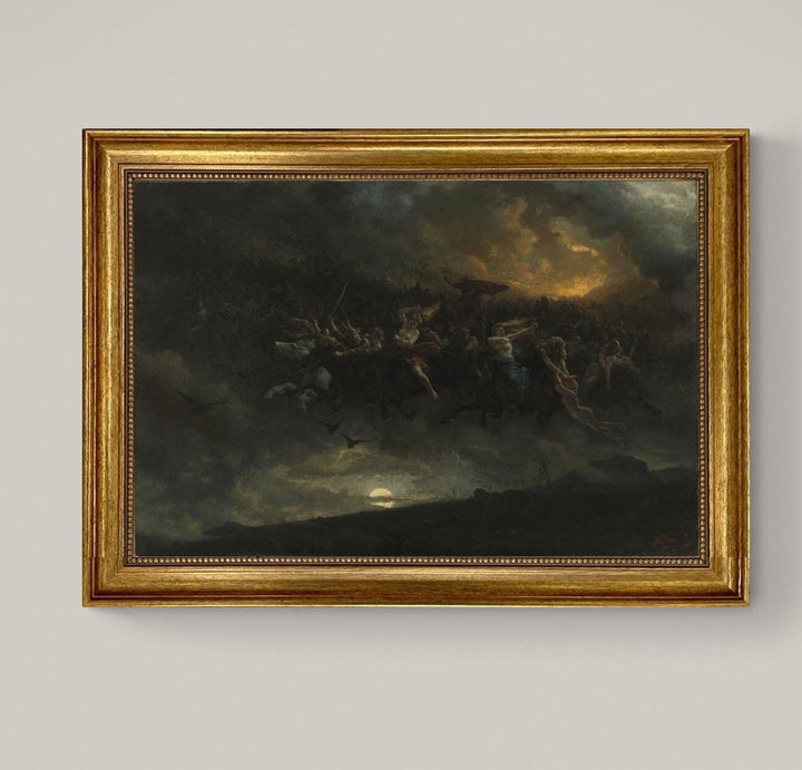 The wild Hunt of Odin by Peter Nicolai Arbo, 3D Hand-finish canvas with brush strokes, looks like original, Golden Vintage Frame FOSHE ART