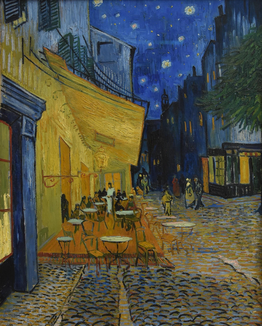Van Gogh Café Terrace at Night Framed Canvas Giclée, 3D Brushstroke Texture, Vintage Frame FOSHE ART
