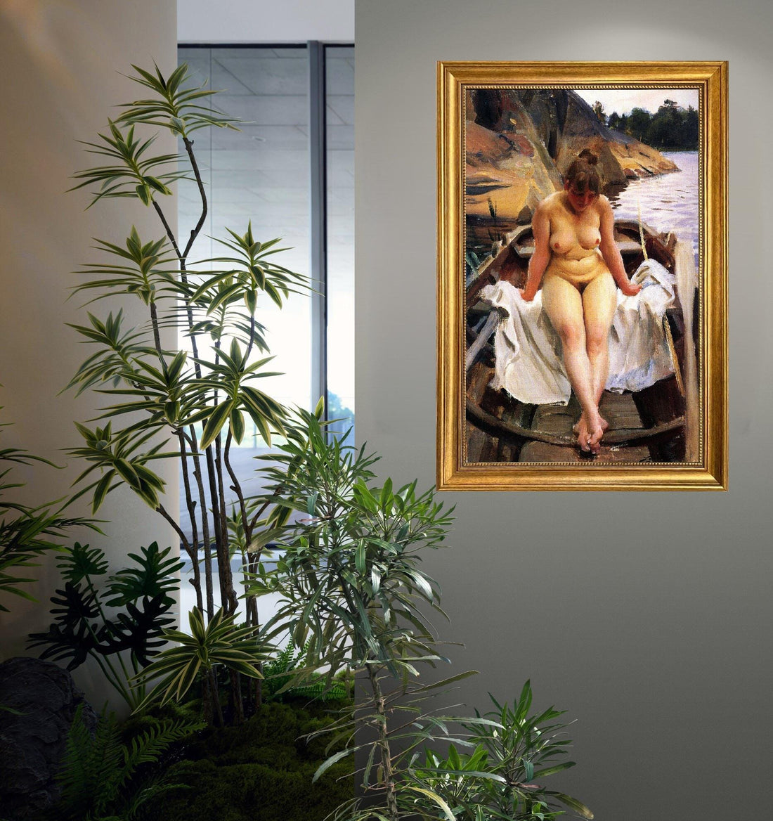 In Werner’s Rowing Boat art reproduction by Anders Zorn, 3D Hand-finish canvas with brush strokes, looks like original, Golden Vintage Frame FOSHE ART
