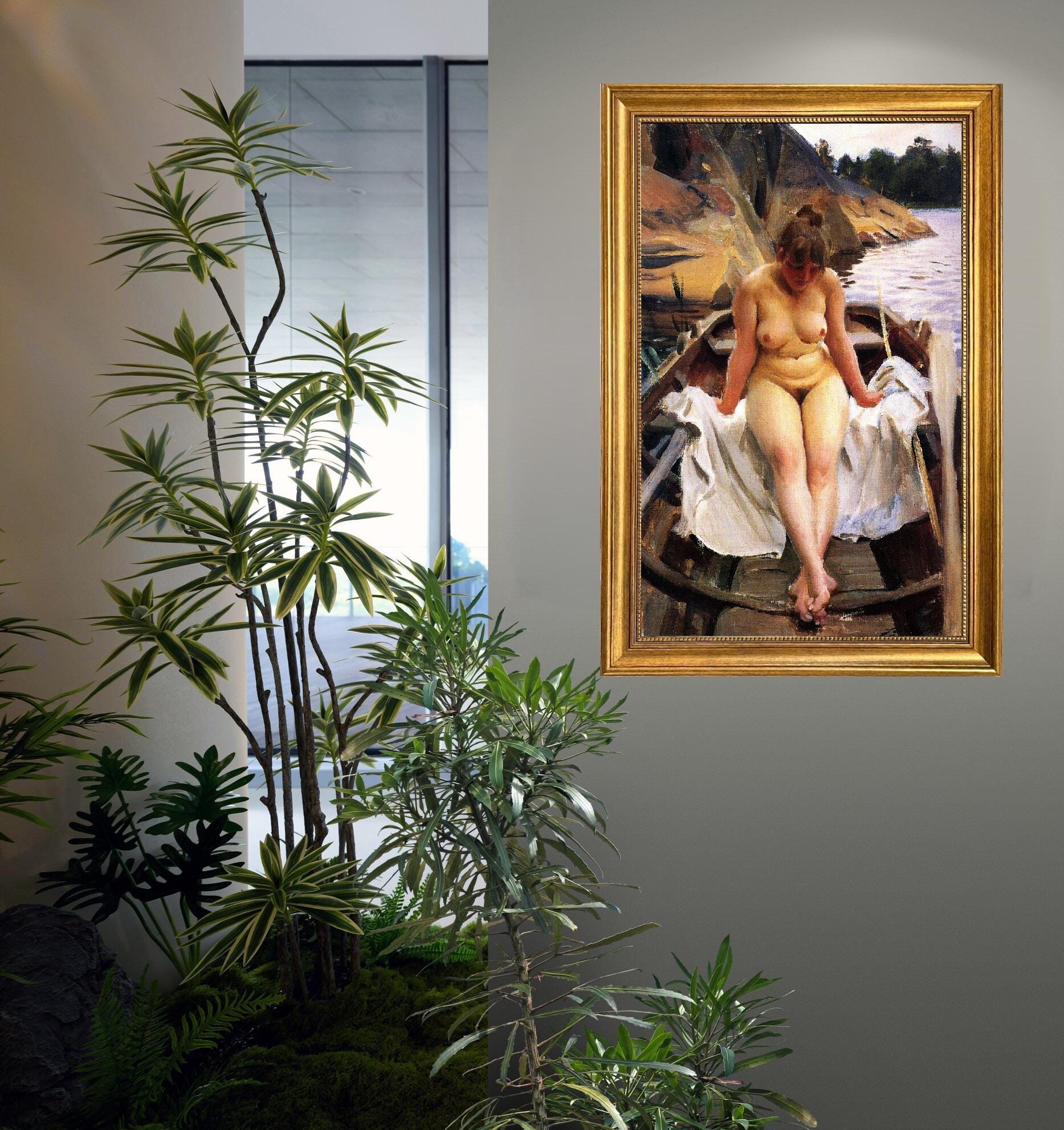 In Werner’s Rowing Boat art reproduction by Anders Zorn, 3D Hand-finish canvas with brush strokes, looks like original, Golden Vintage Frame FOSHE ART