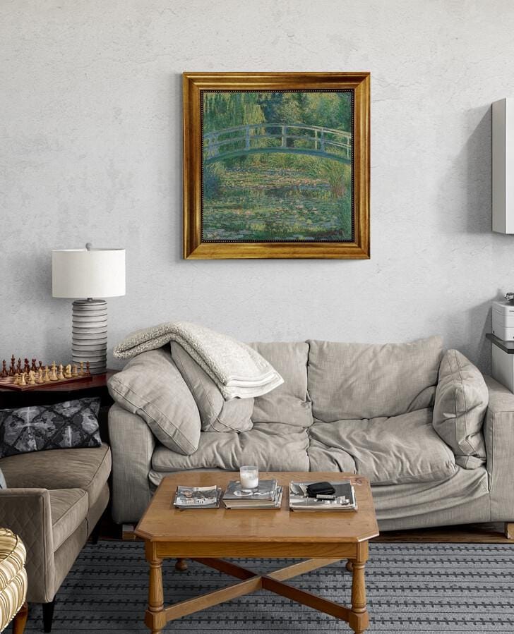 Monet Water Lily Pond Giclée Canvas Print with Brush Stroke Texture and Golden Frame FOSHE ART