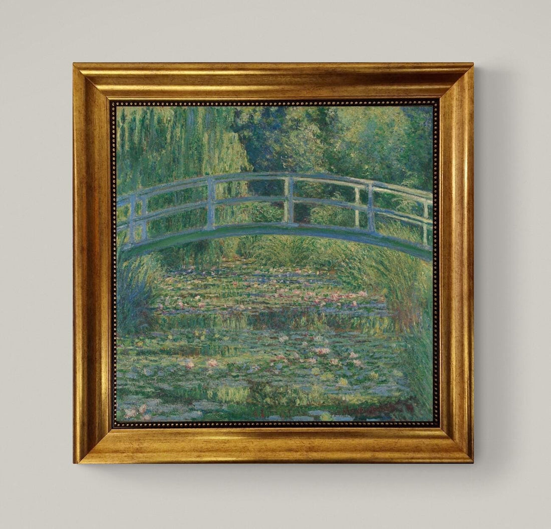 The Water Lily Pond, 1899 by Claude Monet, Giclée Canvas Print: Hand-Textured, Golden Vintage Frame FOSHE ART