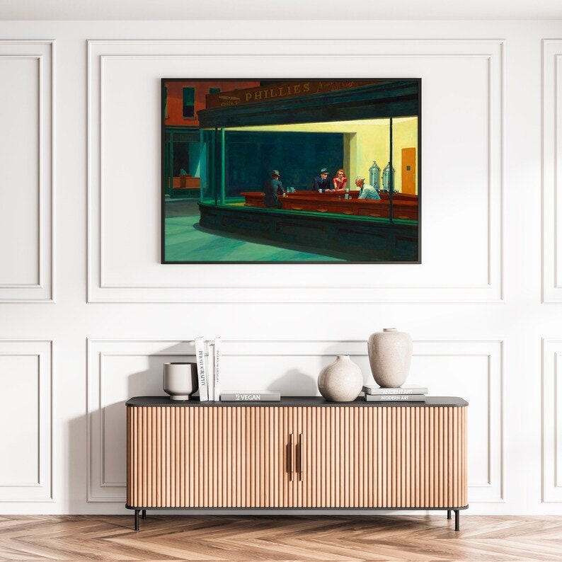 EDWARD HOPPER Nighthawks Canvas/Poster Art Reproduction,  American Modern Art,  Wall Art Print, Realism, Modernism, FOSHE ART