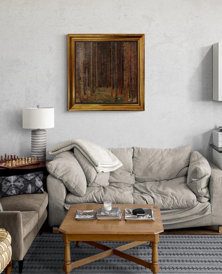 Gustav Klimt Tannenwald, Giclée Canvas Print: Hand-Textured, Golden Vintage Frame FOSHE ART