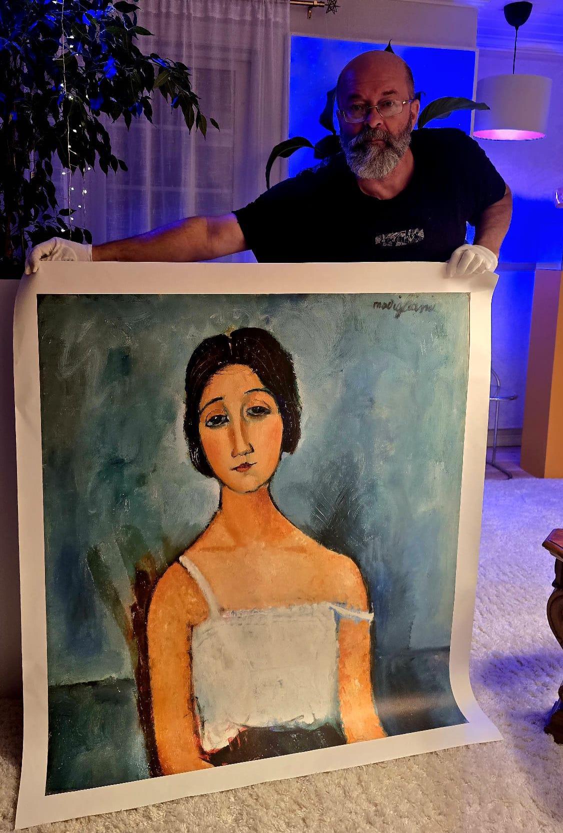 Modigliani 'Christina' Canvas Print: Vintage Gold Frame, Hand-Finished Brushstrokes, looks like original paiting FOSHE ART