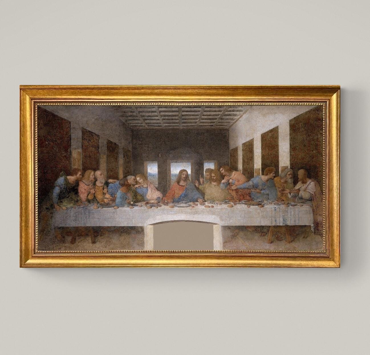 The Last Supper Leonardo da Vinci Masterpiece, framed Canvas Giclee Print with texture and brush strokes looks like original oilpainting FOSHE ART