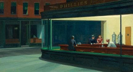 Nighthawks Canvas Print: Edward Hopper Reproduction, Vintage Gold Frame, 3D Texture FOSHE ART