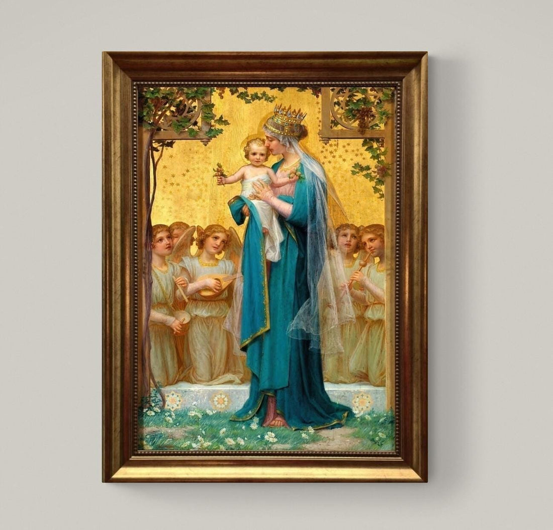 Madonna and Child Canvas Print with Brush Stroke Texture, Vintage Golden Frame FOSHE ART