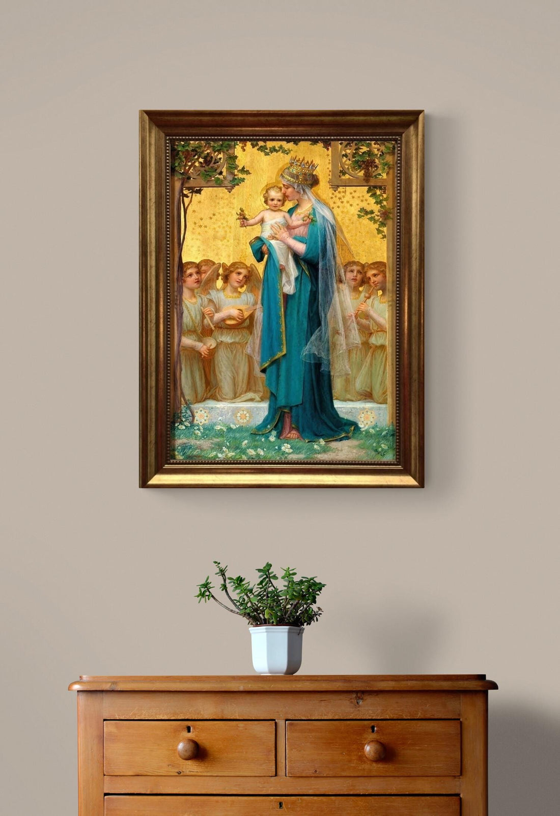 Madonna and Child Canvas Print with Brush Stroke Texture, Vintage Golden Frame FOSHE ART
