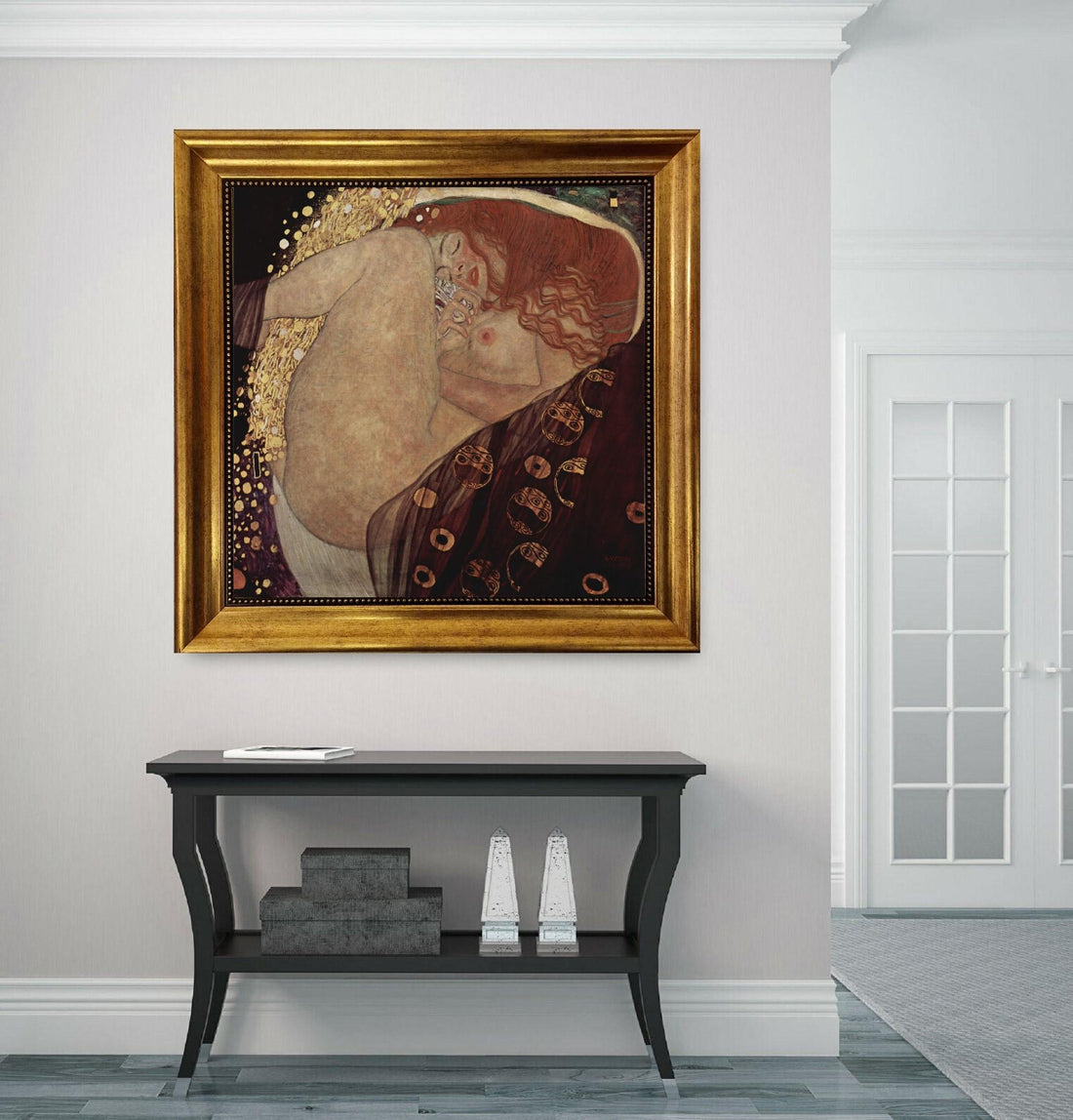 Danae, Gustav Klimt framed reproduction, Art nouveau  3D Hand-finish canvas with brush strokes, looks like original, Golden Vintage Frame FOSHE ART