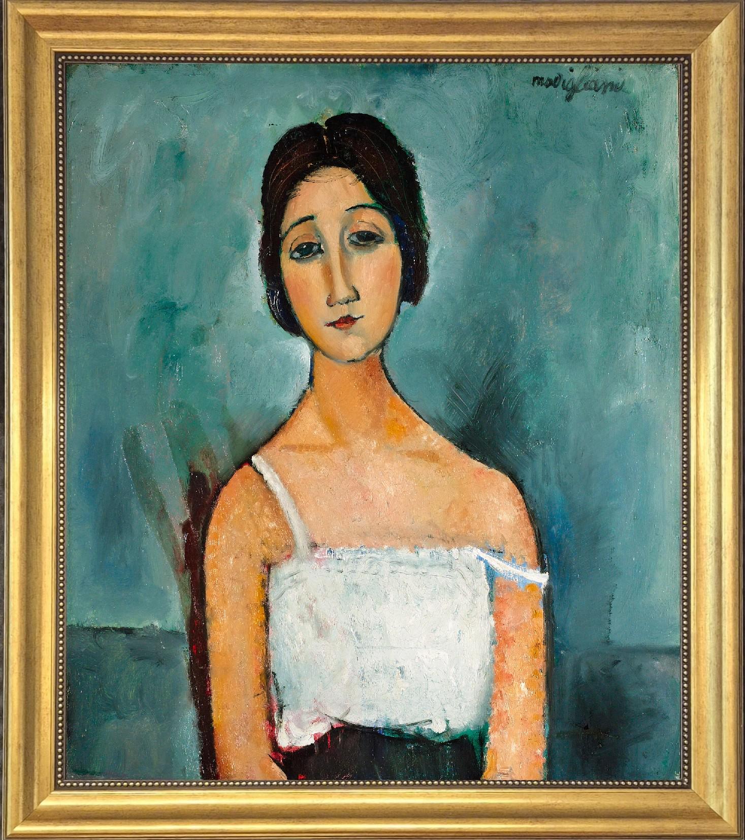 Modigliani 'Christina' Canvas Print: Vintage Gold Frame, Hand-Finished Brushstrokes, looks like original paiting FOSHE ART