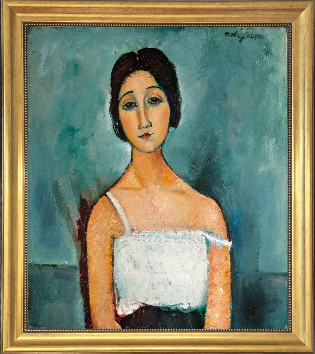 Modigliani 'Christina' Canvas Print: Vintage Gold Frame, Hand-Finished Brushstrokes, looks like original paiting FOSHE ART