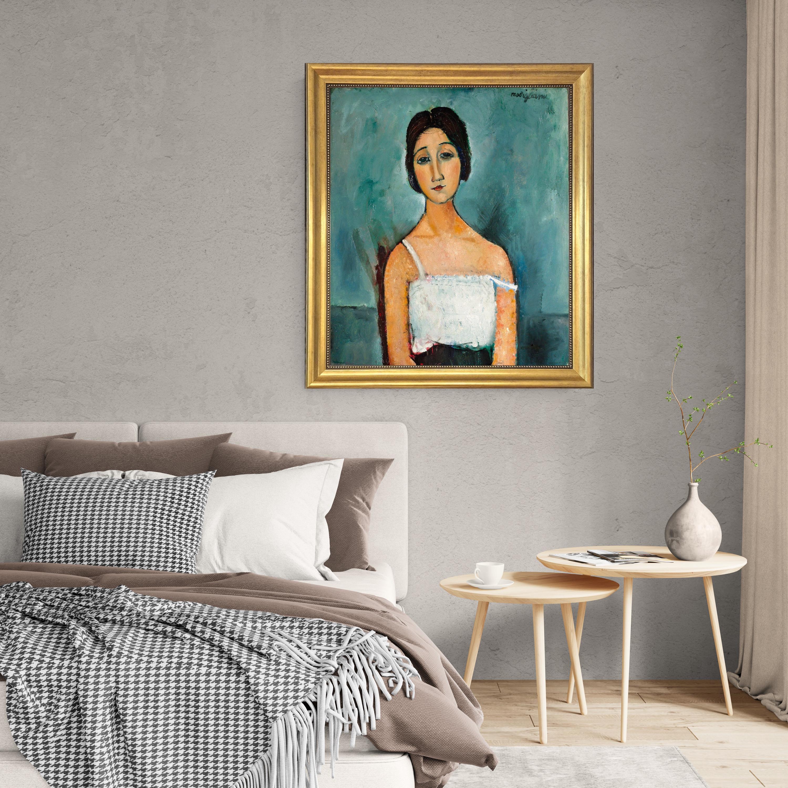 Modigliani 'Christina' Canvas Print: Vintage Gold Frame, Hand-Finished Brushstrokes, looks like original paiting FOSHE ART