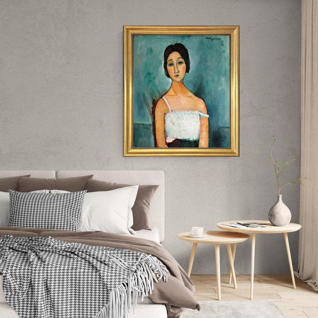 Modigliani 'Christina' Canvas Print: Vintage Gold Frame, Hand-Finished Brushstrokes, looks like original paiting FOSHE ART